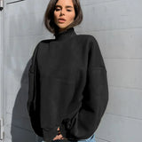 Hoodie Round Neck Black White Long Sleeve Pullover Oversized Casual Warm Sweatshirts Autumn Winter