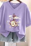 100% Cotton M-6XL T Shirt Chinese Lute Print Tshirt Short Sleeve Women's Top Summer Couple V Neck Oversized T