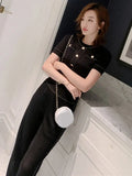 Summer Sweet Women's Pants Set Casual Stripe Elegant Fashion Short Sleeve Knit Top T-shirt Loose Wide Leg Pants 2-piece