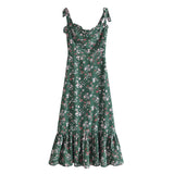 New Pastoral Spring Style Small Broken Flower Print Slim Skirt With Braces-Outfit