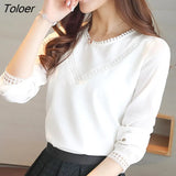 Spring Summer Long Sleeve Shirt Blouses O-Neck Office Lady Loose Chiffon Blouse Tops Casual White Shirts Women Blusas