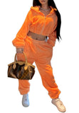 Casual Hoody Crop Top and Pants Matching 2PC