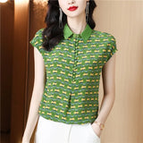elegant ladies shirts Fashion printing women blouses New chic Spring autumn causal short sleeve slim blouses mujer