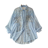 Gas Age Reduction Shirt Female French Heavy Industry Shiny Embroidery Diamond Set High-End Lantern Sleeve Thin Top