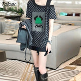 Woman Tshirts Fashion One-word Neck Short Sleeve Tshirt Cartoon Off-the-shoulder Top Design Aesthetic Clothes Women