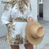 Women's Short Set and Blouse Printed Long Sleeve Top Shorts Suit Two Piece Autumn Winter Elegant Daliy Club Party