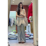 Summer New Korean Temperament Wearing Lotus Side Hem Slings And Wearing Thin Jeans Two