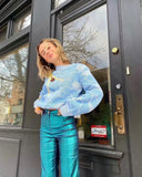 Korean Women Sweater Wave Print Causal Knitted Pullovers Female Jacquard Loose Blue Tops 2021 Autumn Winter Oversized