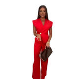 Summer New Women's Buttons Broad-Legged Pants Temperament Commuting Fashion