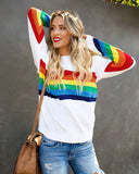 2022 Blouses Sweatshirt Female Rainbow Print Crew Neck Long Sleeve Loose Casual Winter Pullover Sweatshirts