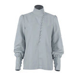 Stand Collar Office Blouse Women Casual Puff Sleeve Work shirts White Ladies Single-Breasted Top Spring Fashion
