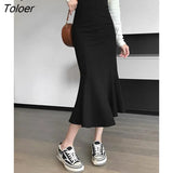 High Waist Black Skirt Women Solid Color Mermaid Skirt Female Autumn Elegant Office Lady Midi Skirts Womens Split