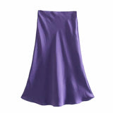 2024 New Elastic Waistline Simple Full-Color Satin Full-Length Skirt-Outfit