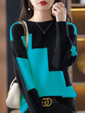 Winter Clothes Women Fashion Tops 2022 Round Neck Knitting Color Matching Long Sleeve Top Oversized Sweater Women