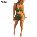 Lace Up Women'S Set Outfits Summer New Solid Two Piece Set Sleeveless Tank Top And Mini Skirt Set Tracksuit Club
