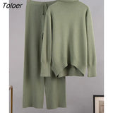 Turtleneck Sweater 2 Piece Set Winter Knitted Long Sleeve Casual Office Stretch Outfit Women Drawstring Wide Pant Suit