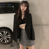 Women New Chic Solid Korean Teens Long-sleeve Harajuku Loose Office Single-button Spring Stylish Fashion Breathable