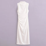 Spring Style Wrinkle Decorated Midi Dress 3152200-Outfit