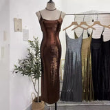 Real Shooting ö̽ð´ø Dress Bare Back Repair Behind The Opening Fork Long Bag Over The Knee Dress