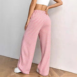 Autumn And Winter Women's New Casual Striped Solid Rubber Rope Cotton Straight