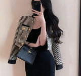 French Elegant Tweed Short Jacket Coat 2022 Autumn Women's Stand Collar Golden Button Fashion Slim Outwear Lady