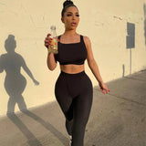 Sisterlinda Ribbed Knitted Fitness Tracksuit Women Two Piece Set Sexy Skinny Elastici Y2K Camis Tank Top+Pants Sporty