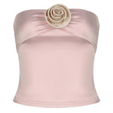Three-Dimensional Flower Design Feeling Brassiere Blouse Pure Desire Young Girl Romantic Style Pink Vest Summer Fashion-Outfit