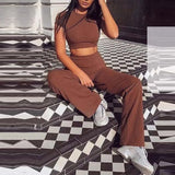 Summer Knitted Sweat Suits Women Matching Sets Long Sleeve Hoodie+wide-legged Pants Loungewear Sweater Set Two Piece