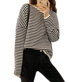 Version Hoodie Women's Spring And Autumn Thin Style 2023 Spring New Striped Oversize Loose Long-Sleeved Women's Wear-Outfit