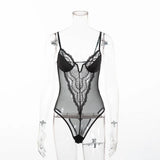 Sexy Deep V Lace Floral Bodysuit Women Patchwork Transparent Bodycon Jumpsuit Romper Mujer Slim Body Catsuit