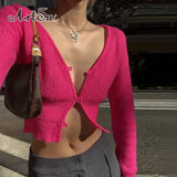 Fashion Casual Solid Color Knitted Cardigan Bright Color Single-Breasted Short Design Top For Women