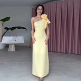 New Women's Wear Slanted Tie Flowers Simple Solid Color Elegant Long