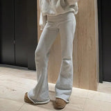 Women Low Rise Spliced Solid Fleece Slim Versatile Trousers American Casual Flare Pants Hottie Fashion Winter Streetwear-Outfit