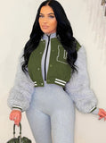 Fashion Letter Fake Fur Long Sleeve Zipper Baseball