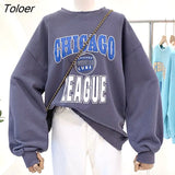 Streetwear Sweet Girl Dark Gray Sweatshirt Letter Printed O-neck Oversized Casual Tops Korean Fashion Clothes for