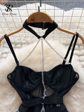 Chain Hollow Out Halter Camisole Rompers Transparent Short Fashion Jumpsuits Slim 2023 Women Summer Sexy