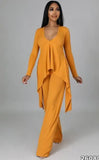Knit V-Neck Irregular Top and Pants Elegant 2 Piece
