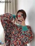 Japan Lazy Knitted Tops O-Neck Camouflage Contrasting Colors Korean Fashion Women Loose Autumn Roupas Feminin