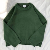 Dark Green Round Neck Pullover Sweater Long Sleeve Warm Autumn Pullovers