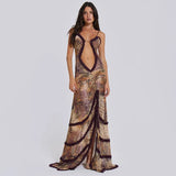 Toloer Women's New Sling With Hollow Out Pleated Lace Slit Dress