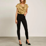 Celmia 2022 Stylish Women Short Sleeve Satin Tops Summer Blouse Cowl Neck Tunic Shirt Elegant Casual Solid Party Blusas
