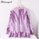 Sweater Oversize Pullover Women Striped Print Female Winter Warm Knitted Tops Women's Oversized Sweater For Women