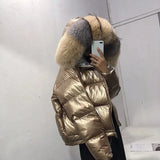 Winter Down Jacket Women Double-sided wear Glossy Short Outerwear Fox fur collar White duck down Coats Students Tops