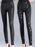 Autumn Winter Printed Women's Legging Wear High Waist Elastic Black Gym Fitness Push Up Pants Velvet Cotton Clothes