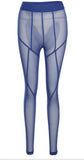 Mesh Sheer See Through Women Leggings Pants High Waist Striped Patchwork Leggings Skinny Pencil Pants Trousers 2023-Outfit