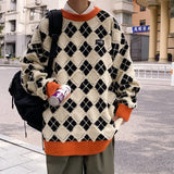 Men Hip Hop Sweaters Streetwear Retro Knitted Pullover Tops New Geometry Casual Knit Warm Pullover Harajuku Sweater