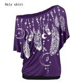 Women Shirts Blouses Summer 2021 Feather Print One Shoulder Top Casual Ladies Sexy Tops Skew Neck Shirts