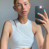 Streetwear Asymmetrical Tank Top Two Piece Vest Summer Clothes for Women Casual Ribbed Crop Tops-Outfit