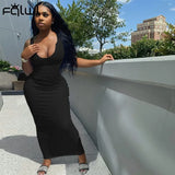 Sexy Bodycon Wrap Maxi Sundress Women Ribbed Elastic Black White Solid Long Dress Female Club Party Pencil Dresses