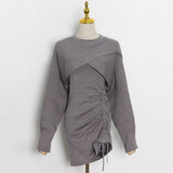 TWOTWINSTYLE Plain Suit For Women Sexy Slim Drawstring Sling Dress With O Neck Long Sleeve Pullover Female Set Female 2022